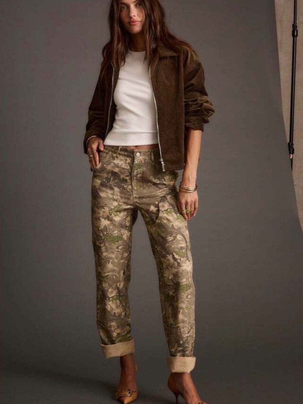 12th Tribe Women’s Camo Boyfriend Jeans - Olive & Tan